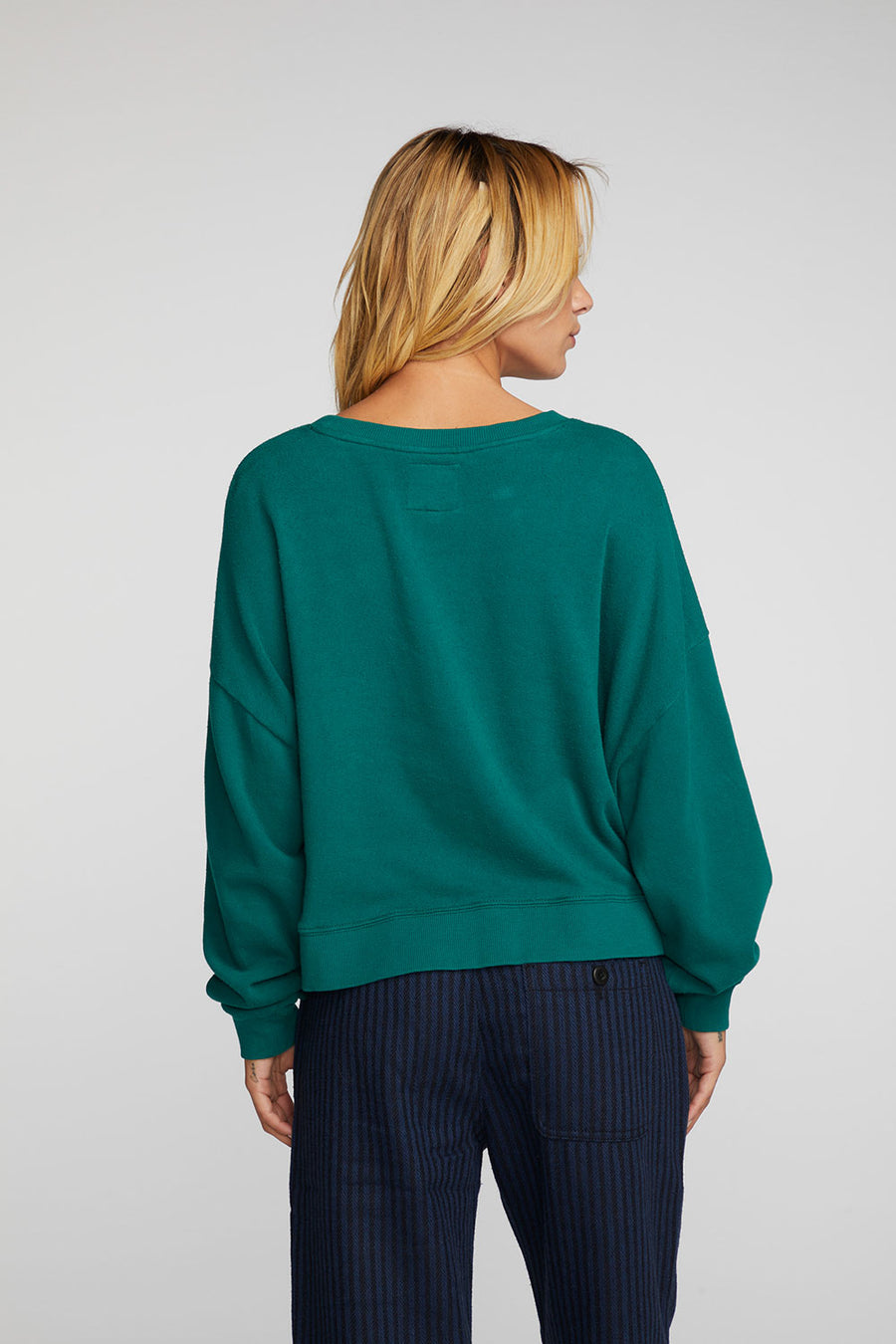 Cotton Fleece Crewneck Pullover with Rib Womens chaserbrand