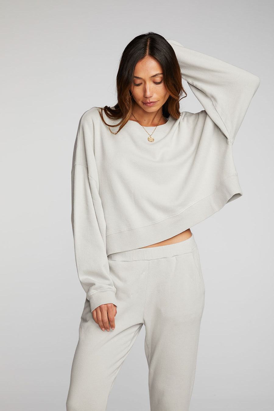 Cotton Fleece Crewneck Pullover with Rib Womens chaserbrand