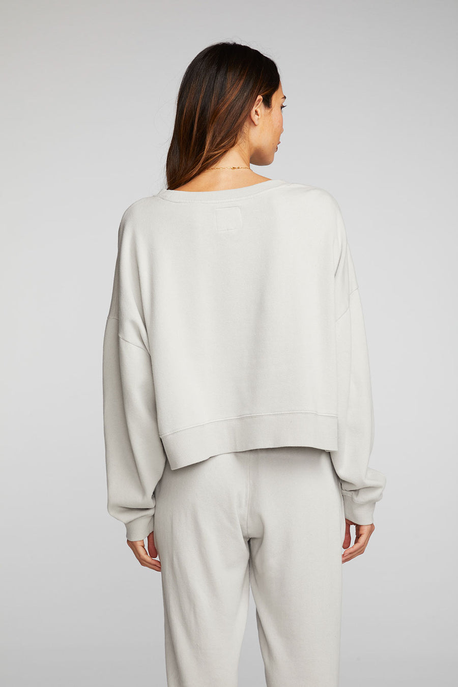 Cotton Fleece Crewneck Pullover with Rib Womens chaserbrand
