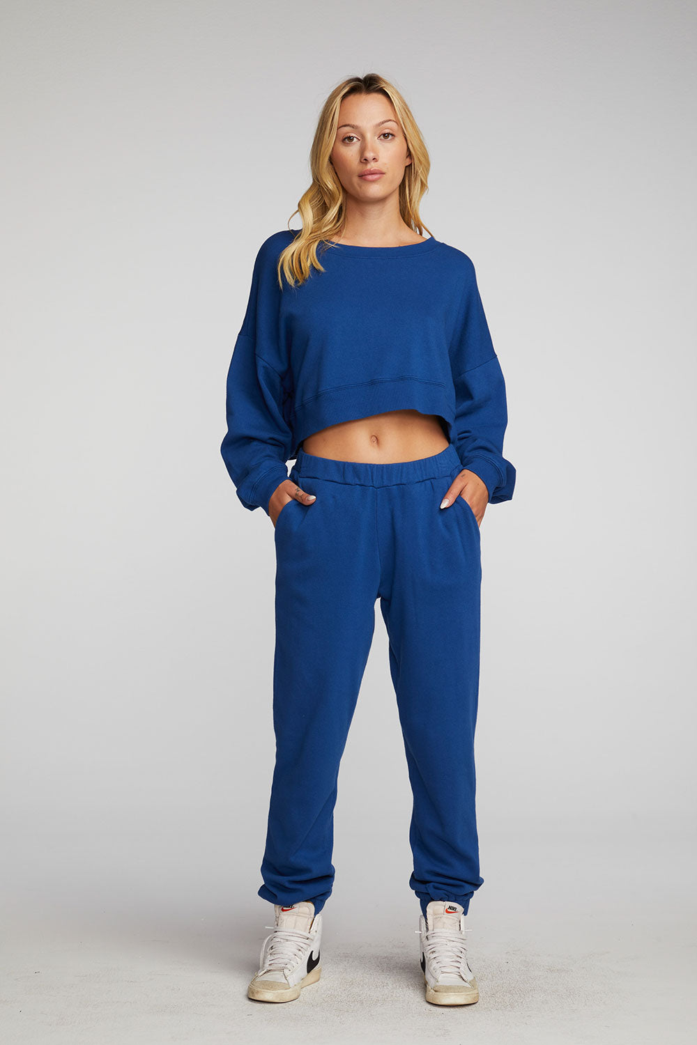 Cotton Fleece Crewneck Pullover with Rib Womens chaserbrand