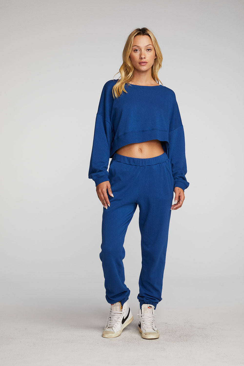 Cotton Fleece Crewneck Pullover with Rib Womens chaserbrand