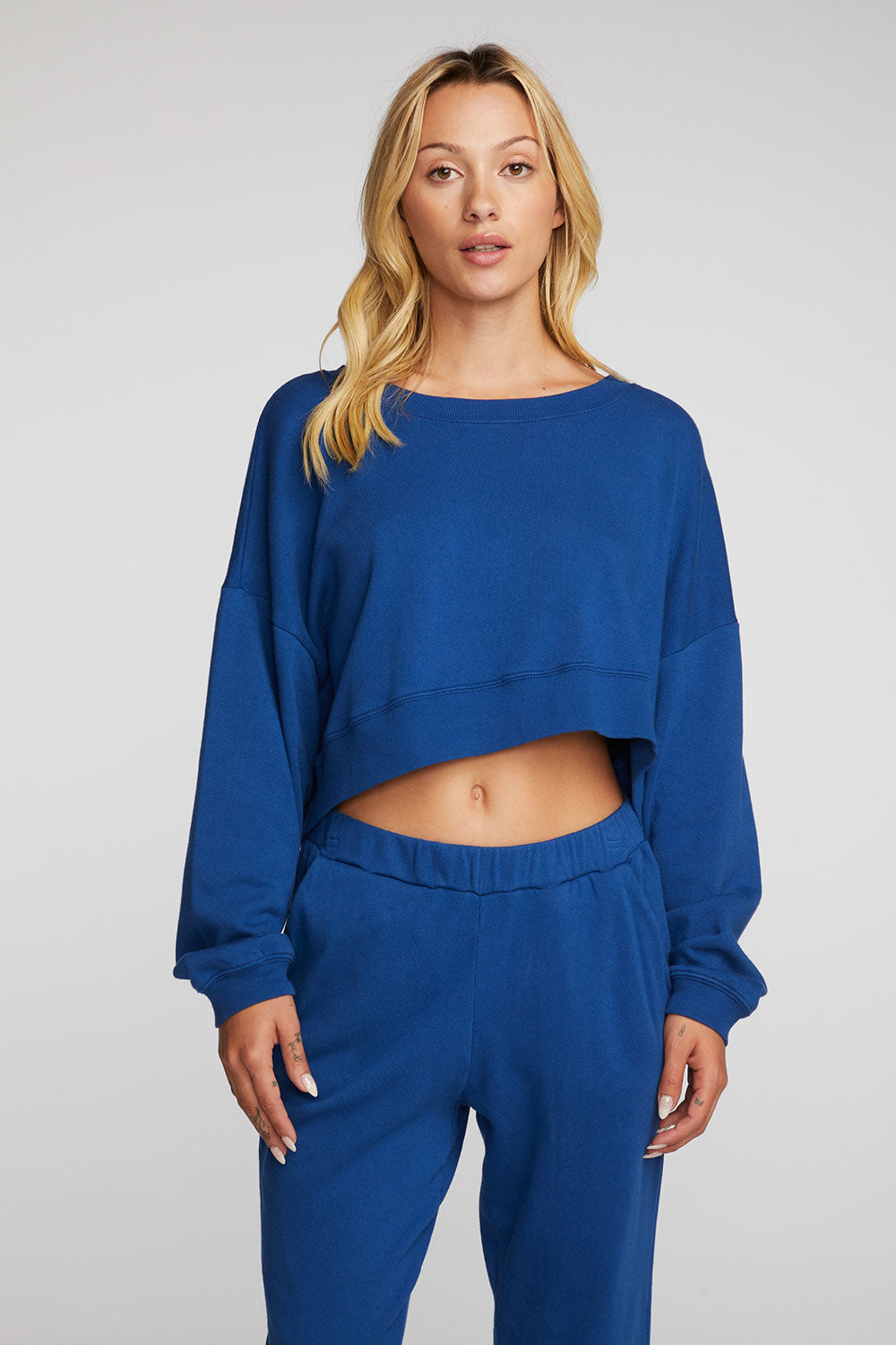 Cotton Fleece Crewneck Pullover with Rib Womens chaserbrand