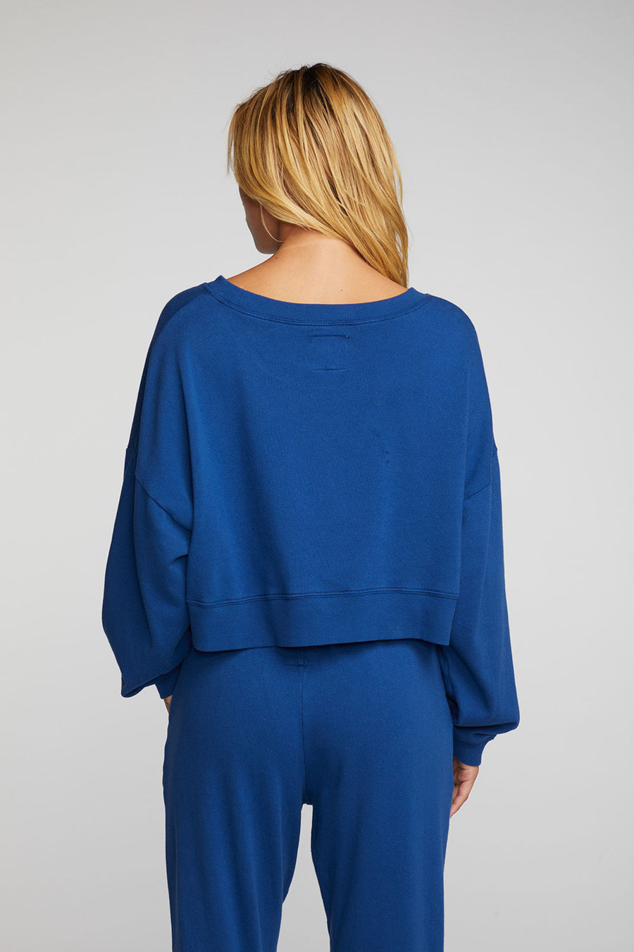 Cotton Fleece Crewneck Pullover with Rib Womens chaserbrand