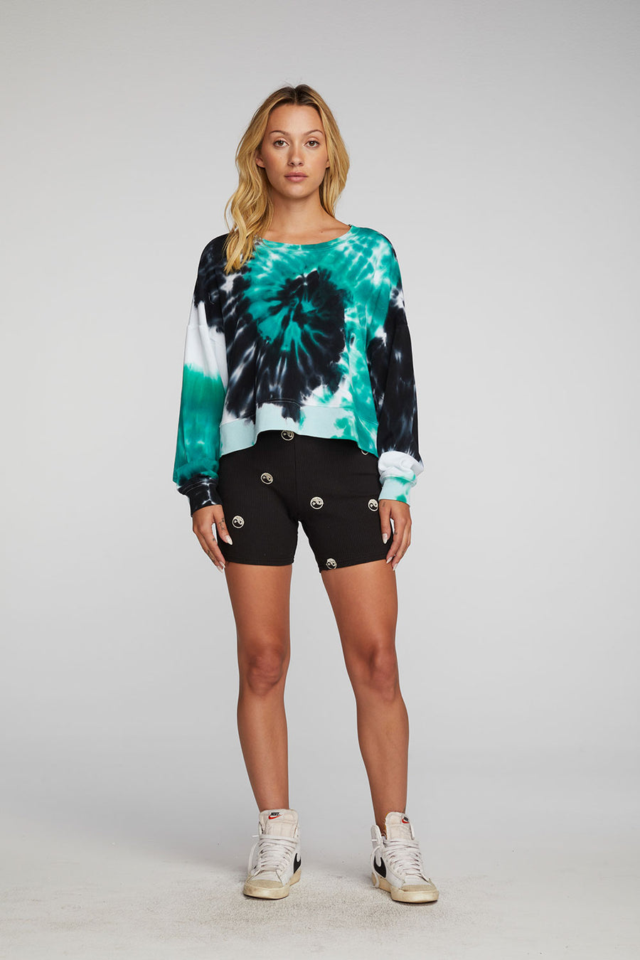 Cotton Fleece Crewneck Pullover with Rib Womens chaserbrand
