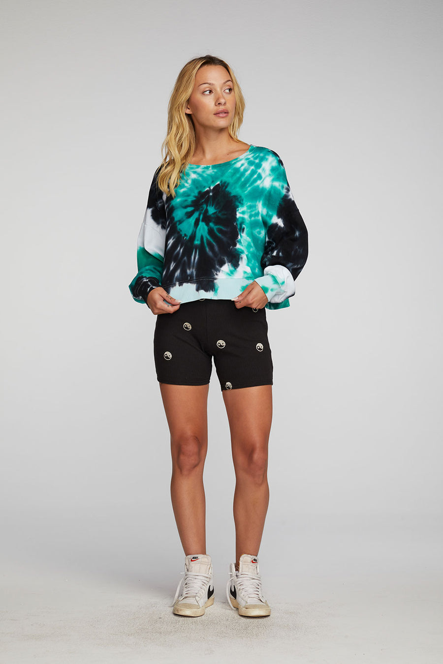 Cotton Fleece Crewneck Pullover with Rib Womens chaserbrand