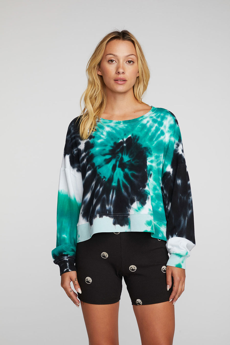 Cotton Fleece Crewneck Pullover with Rib Womens chaserbrand