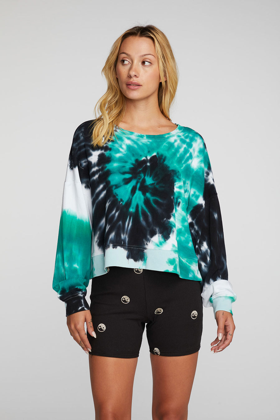 Cotton Fleece Crewneck Pullover with Rib Womens chaserbrand