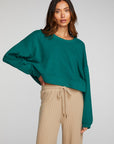 Cotton Fleece Cropped Crewneck Pullover with Rib Womens chaserbrand