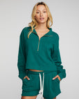 Cotton Fleece Half Zip Up Pullover with Rib Womens chaserbrand