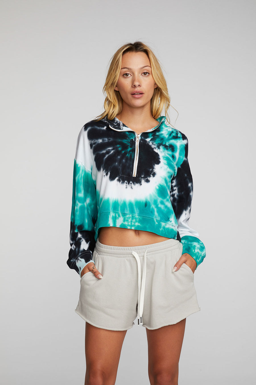 Cotton Fleece Half Zip Up Pullover with Rib Womens chaserbrand