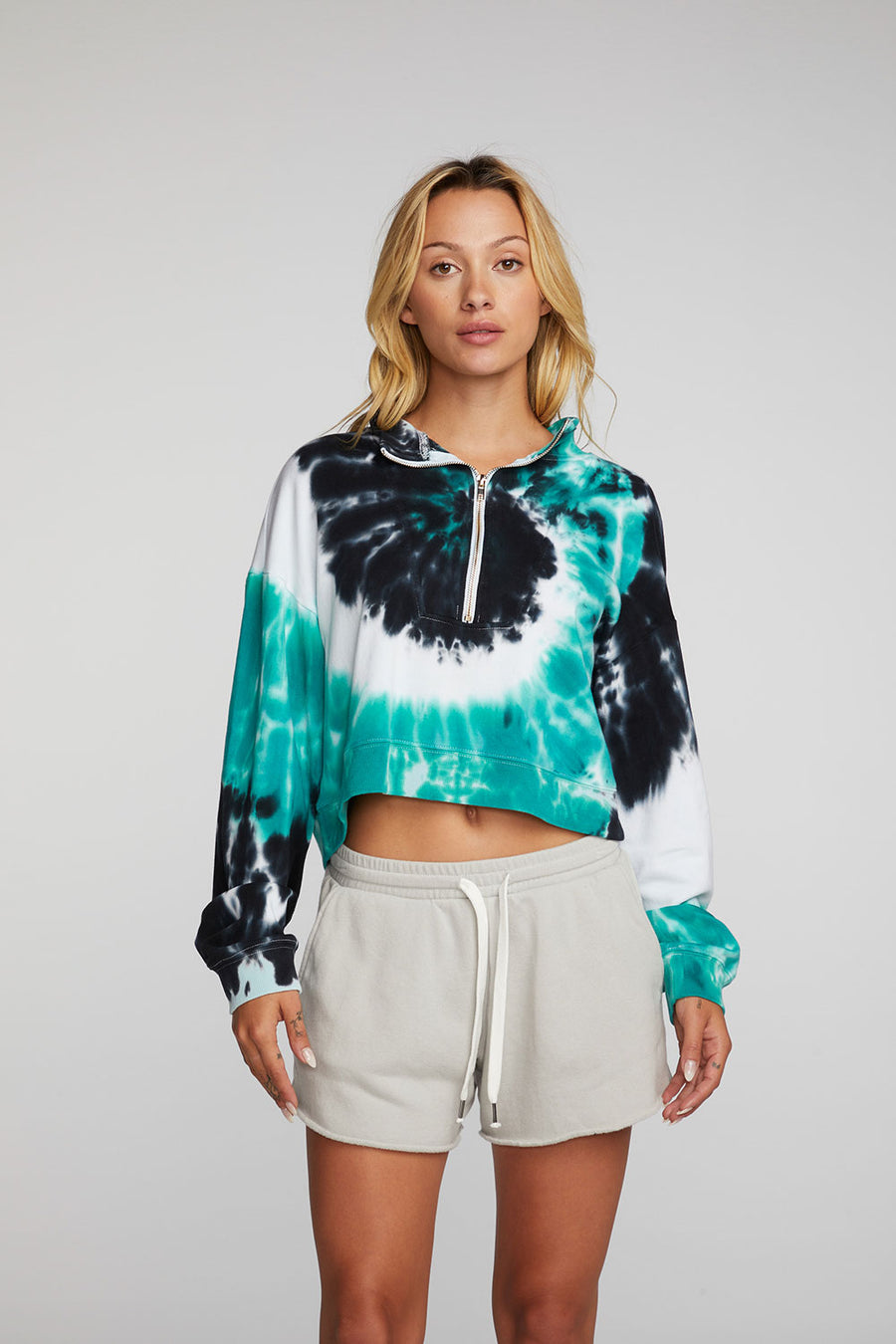 Cotton Fleece Half Zip Up Pullover with Rib Womens chaserbrand
