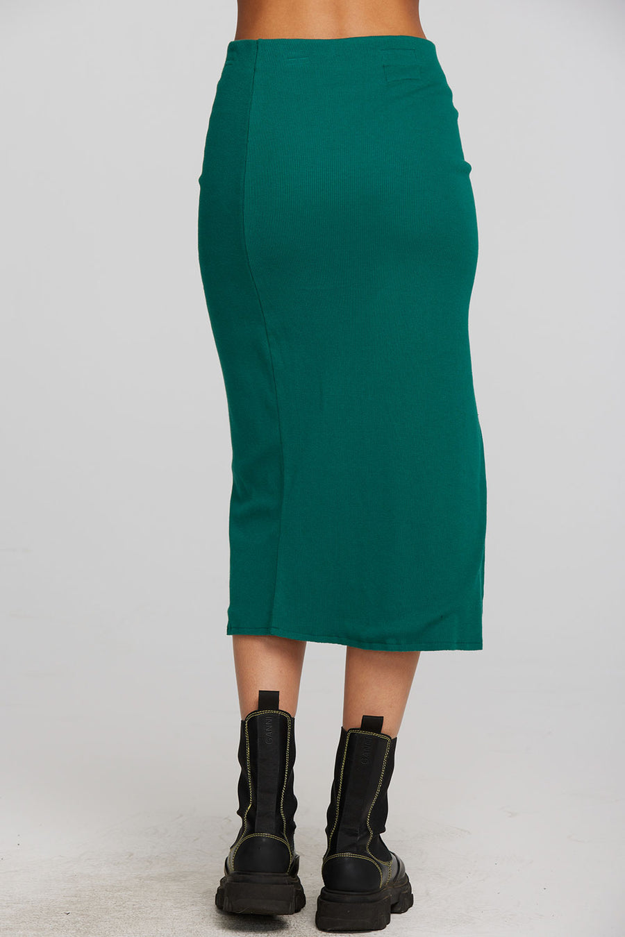 Recycled Vintage Rib Midi Skirt with Shirring and Side Slit Womens chaserbrand