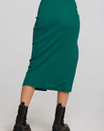 Recycled Vintage Rib Midi Skirt with Shirring and Side Slit Womens chaserbrand