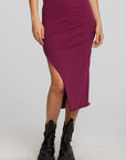Recycled Vintage Rib Midi Skirt with Shirring and Side Slit Womens chaserbrand