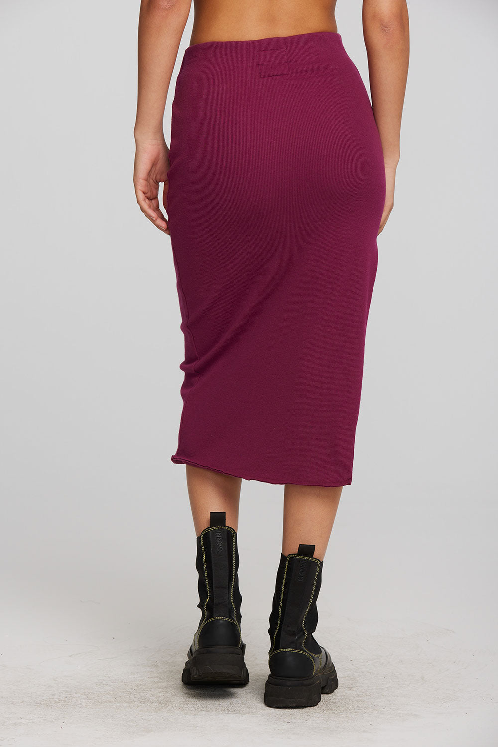 Recycled Vintage Rib Midi Skirt with Shirring and Side Slit Womens chaserbrand