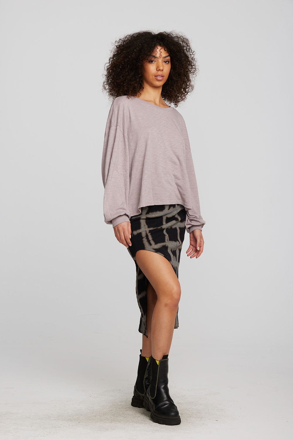 Recycled Vintage Rib Midi Skirt with Shirring and Side Slit Womens chaserbrand