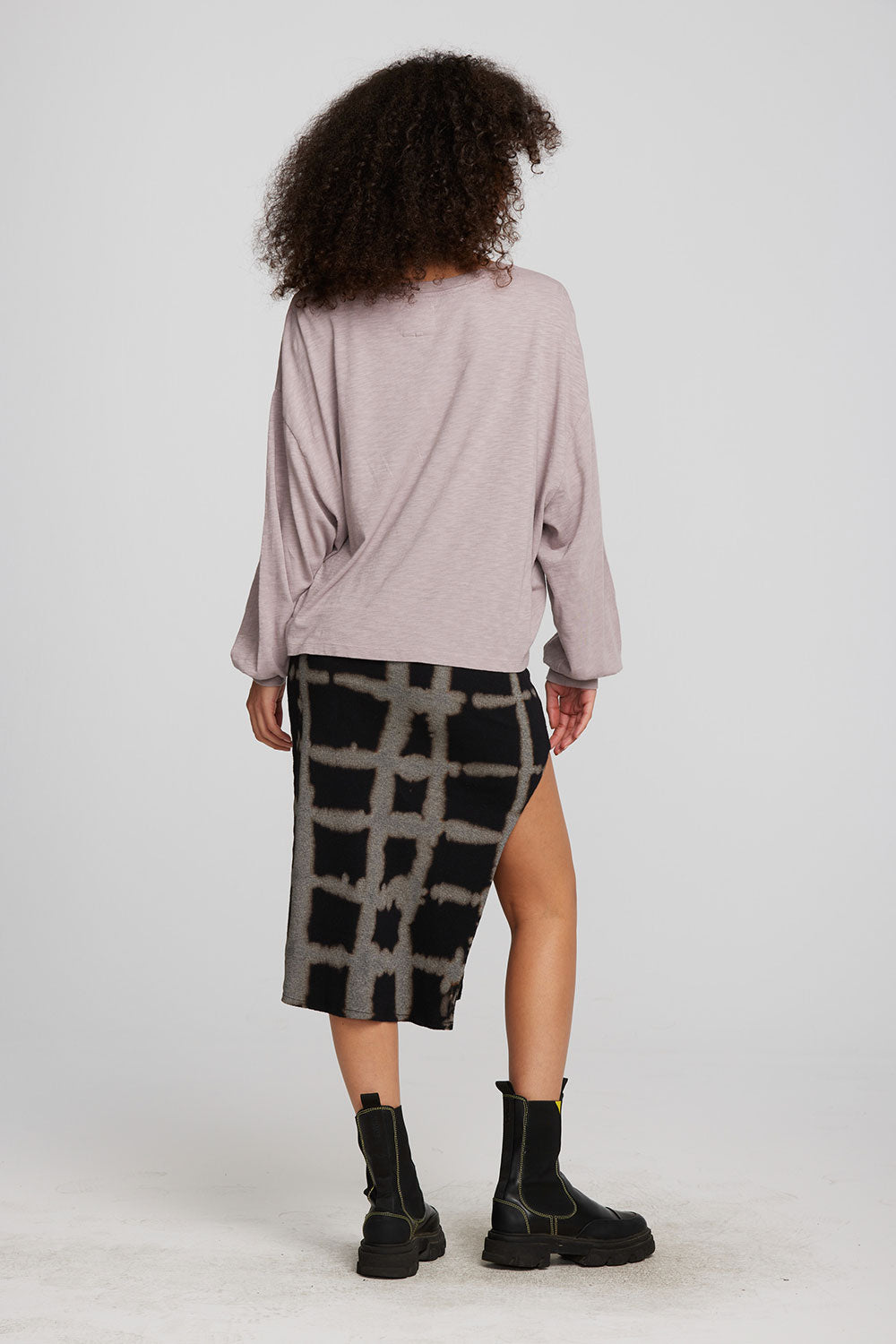 Recycled Vintage Rib Midi Skirt with Shirring and Side Slit Womens chaserbrand