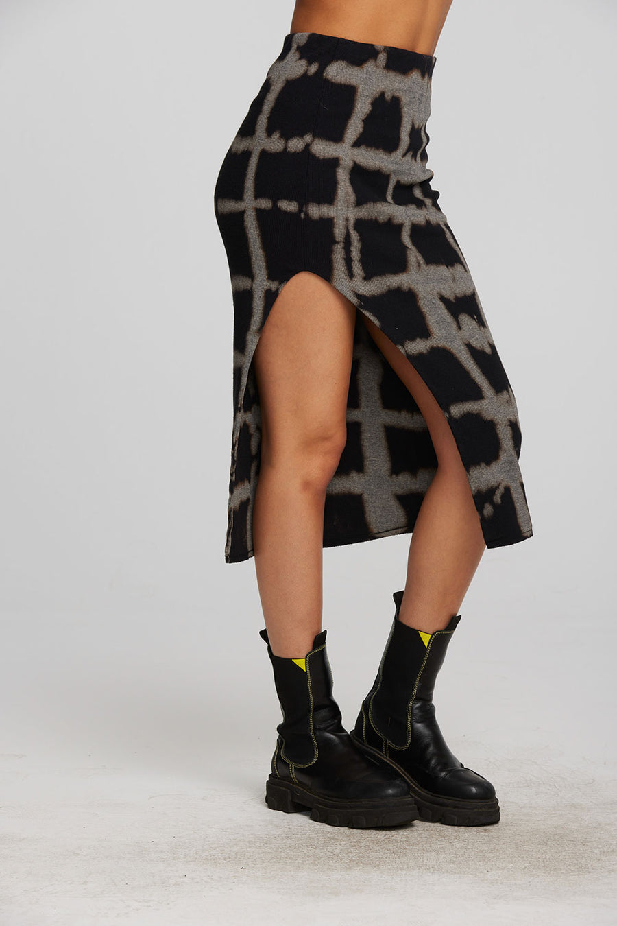 Recycled Vintage Rib Midi Skirt with Shirring and Side Slit Womens chaserbrand