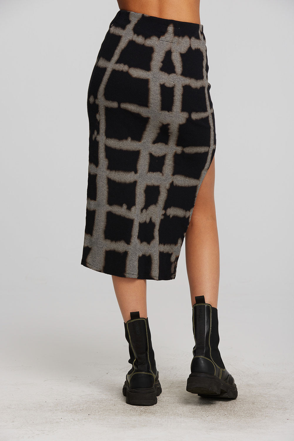 Recycled Vintage Rib Midi Skirt with Shirring and Side Slit Womens chaserbrand