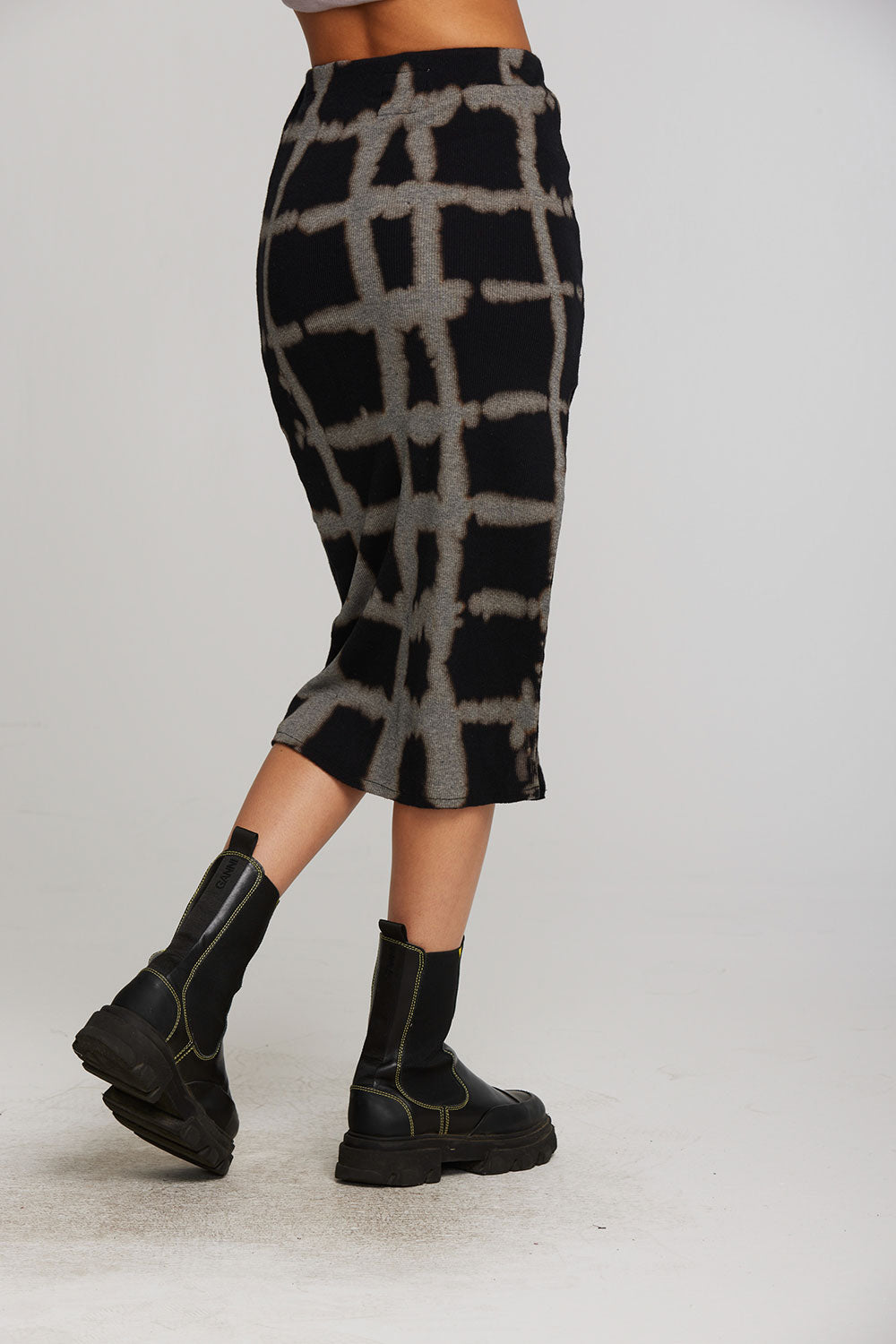 Recycled Vintage Rib Midi Skirt with Shirring and Side Slit Womens chaserbrand