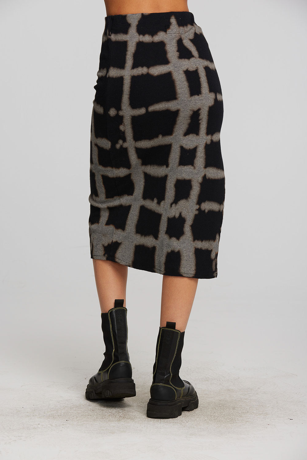 Recycled Vintage Rib Midi Skirt with Shirring and Side Slit Womens chaserbrand