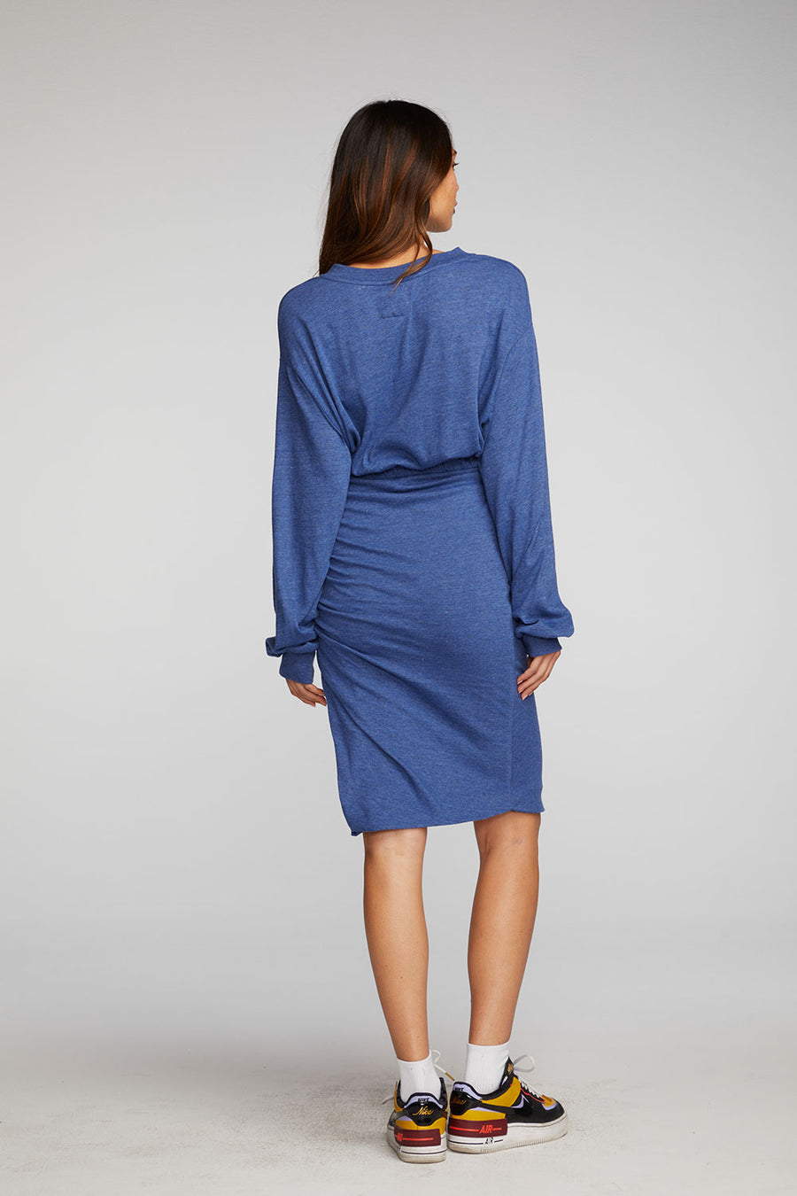 Triblend Midi Dress with Shirring at Waist and Side Slit Womens chaserbrand