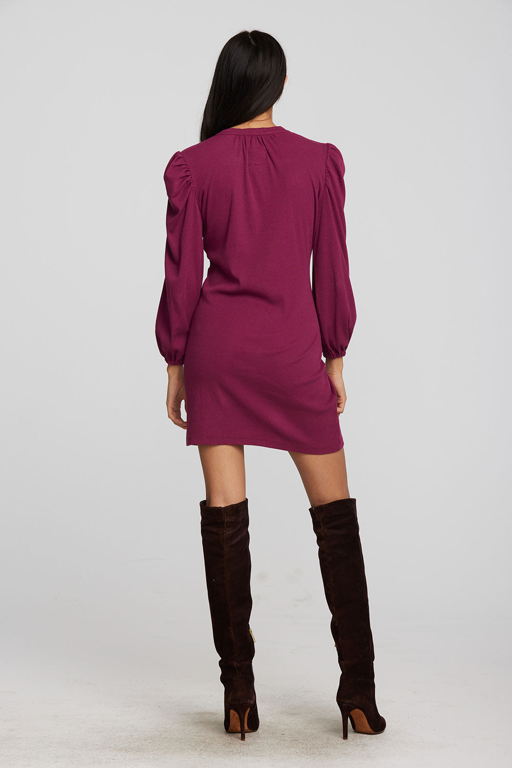 Recycled Vintage Rib Mini Dress with Deep V and Pearl Snaps Womens chaserbrand