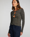Lurex Rib Knit Long Sleeve Top with Open Keyhole Womens chaserbrand