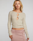 Lurex Rib Knit Long Sleeve Top with Open Keyhole Womens chaserbrand