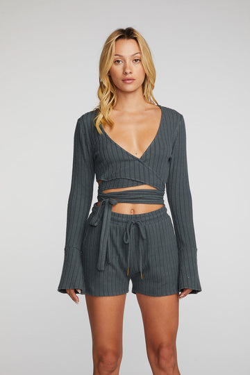 Poor Boy Rib Long Sleeve Wrap Top Womens chaserbrand