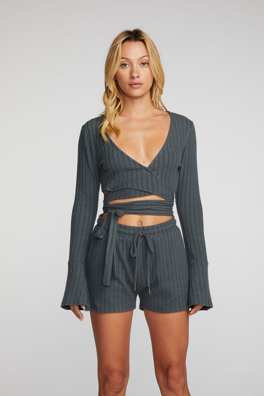 Poor Boy Rib Long Sleeve Wrap Top Womens chaserbrand