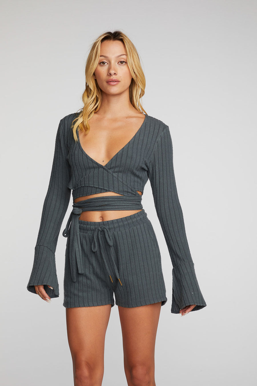 Poor Boy Rib Long Sleeve Wrap Top Womens chaserbrand
