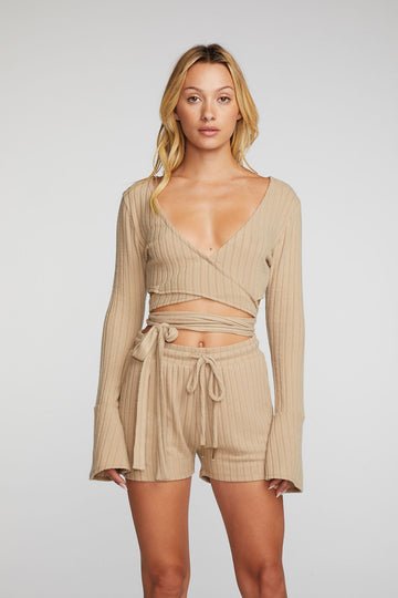 Poor Boy Rib Long Sleeve Wrap Top Womens chaserbrand