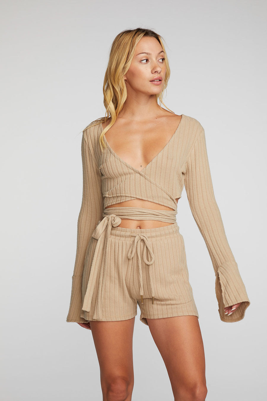 Poor Boy Rib Long Sleeve Wrap Top Womens chaserbrand
