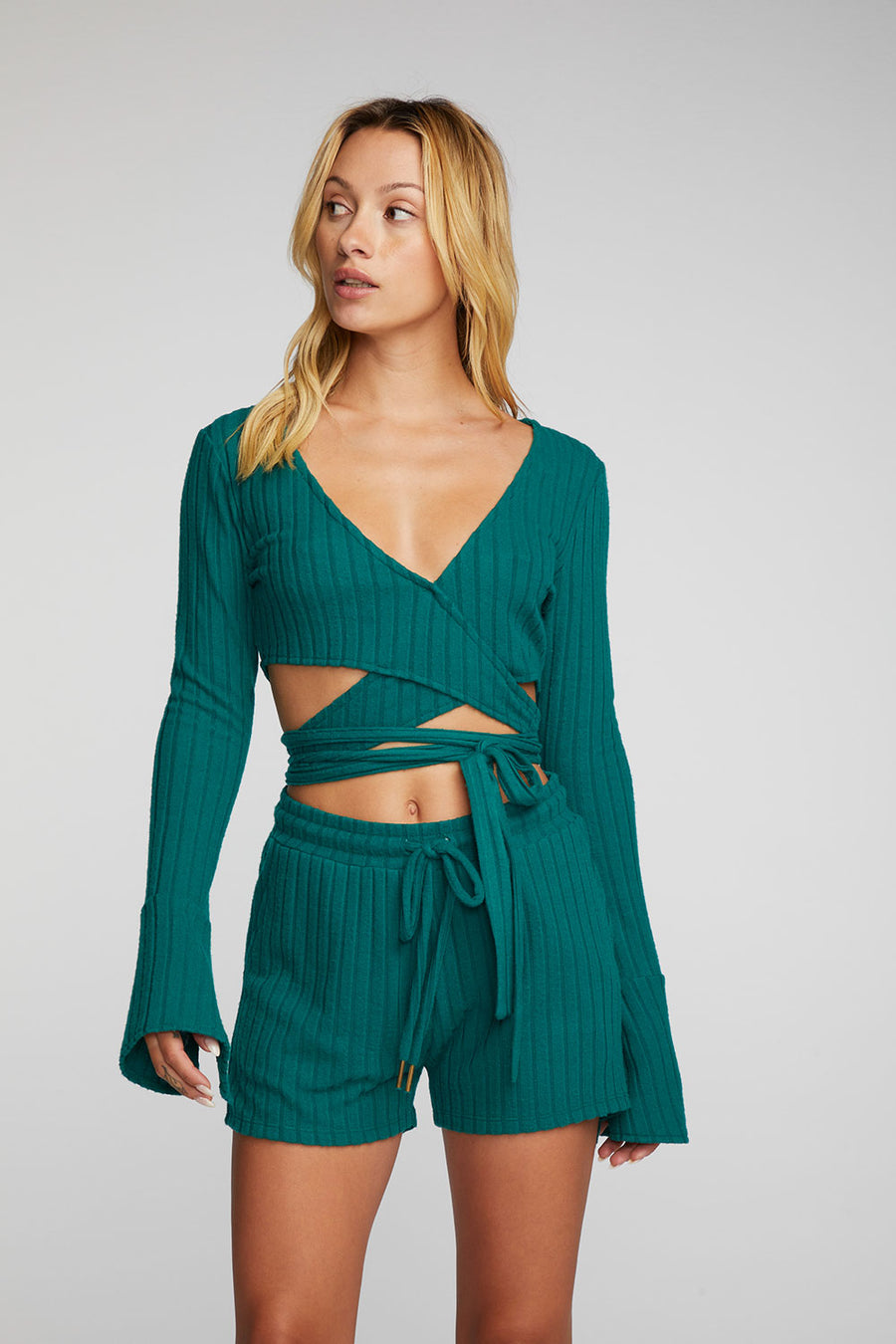 Poor Boy Rib Long Sleeve Wrap Top Womens chaserbrand