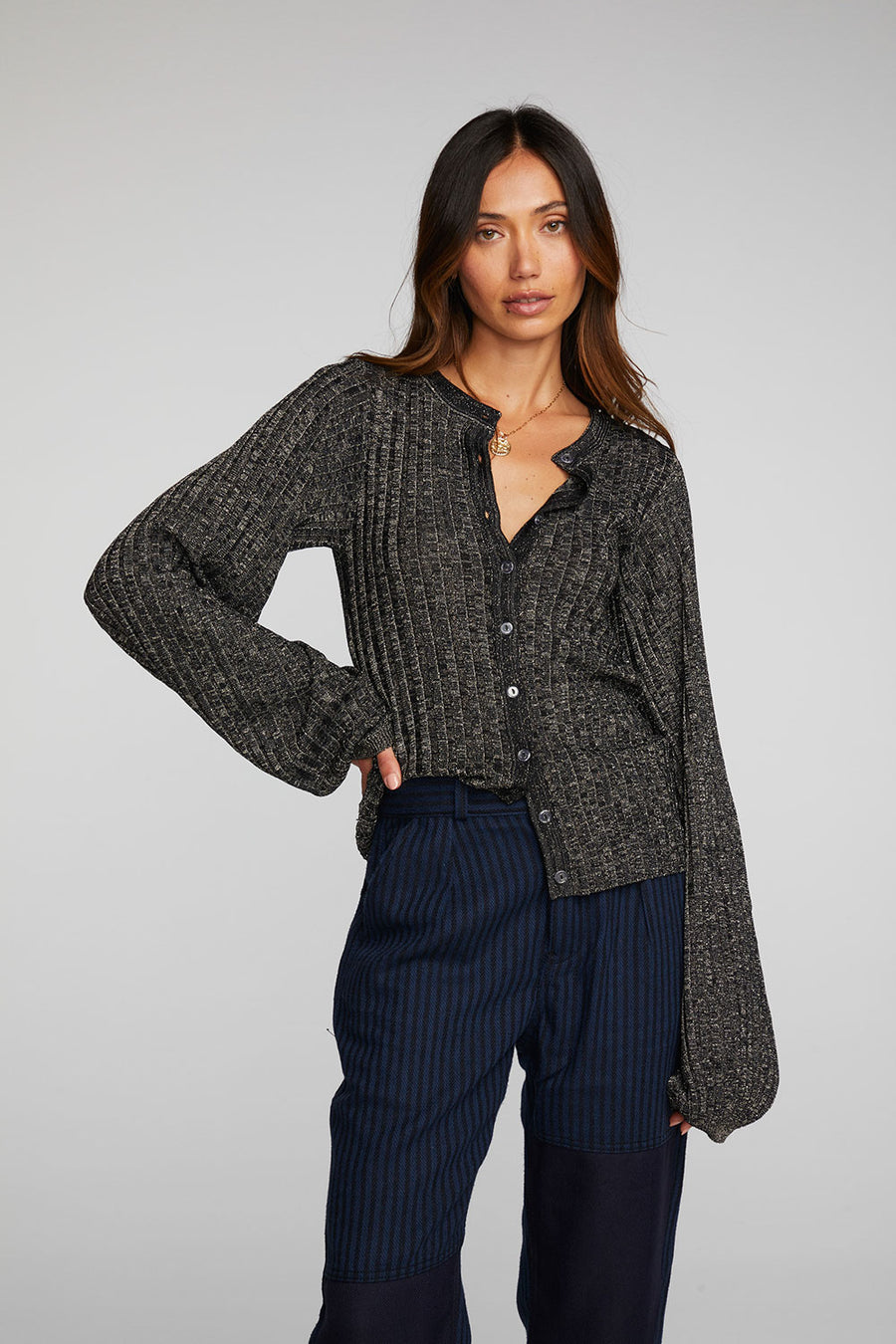 Lurex Rib Knit Long Sleeve Tunic Womens chaserbrand