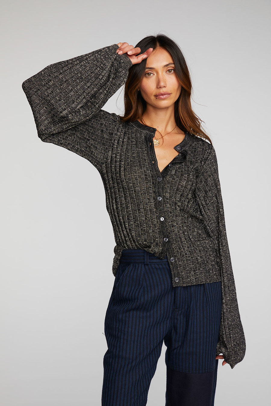 Lurex Rib Knit Long Sleeve Tunic Womens chaserbrand