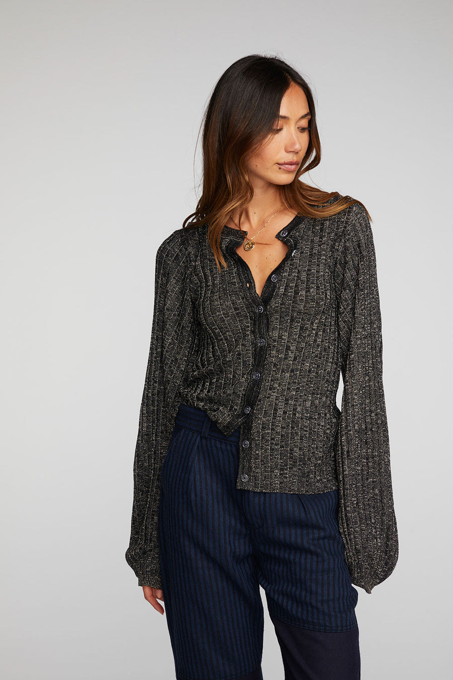 Lurex Rib Knit Long Sleeve Tunic Womens chaserbrand