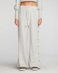 Cotton Fleece Wide Leg Joggers with Button Sideseam Womens chaserbrand