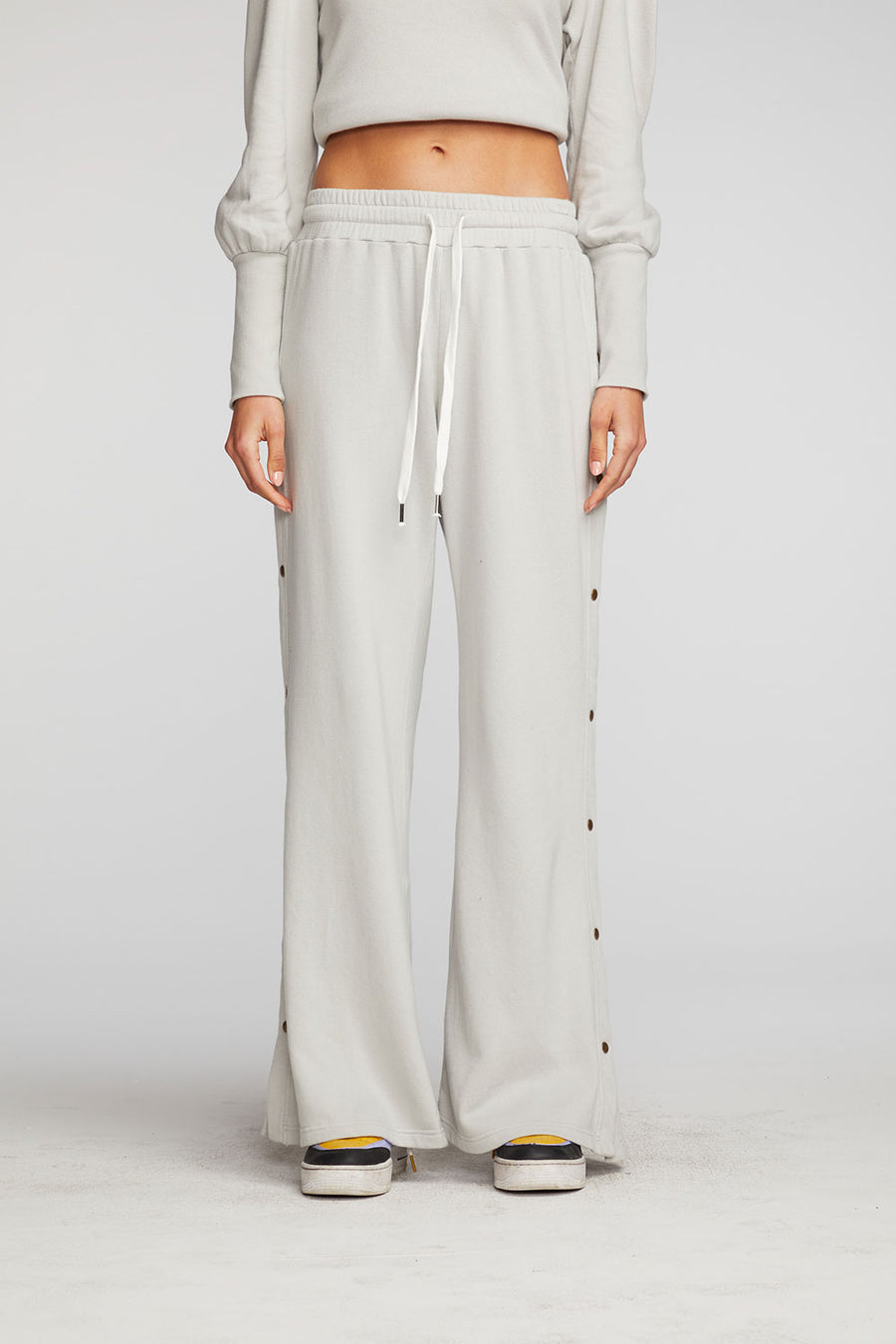 Cotton Fleece Wide Leg Joggers with Button Sideseam Womens chaserbrand