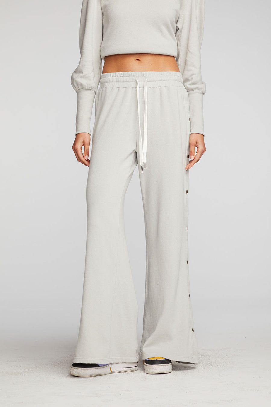 Cotton Fleece Wide Leg Joggers with Button Sideseam Womens chaserbrand