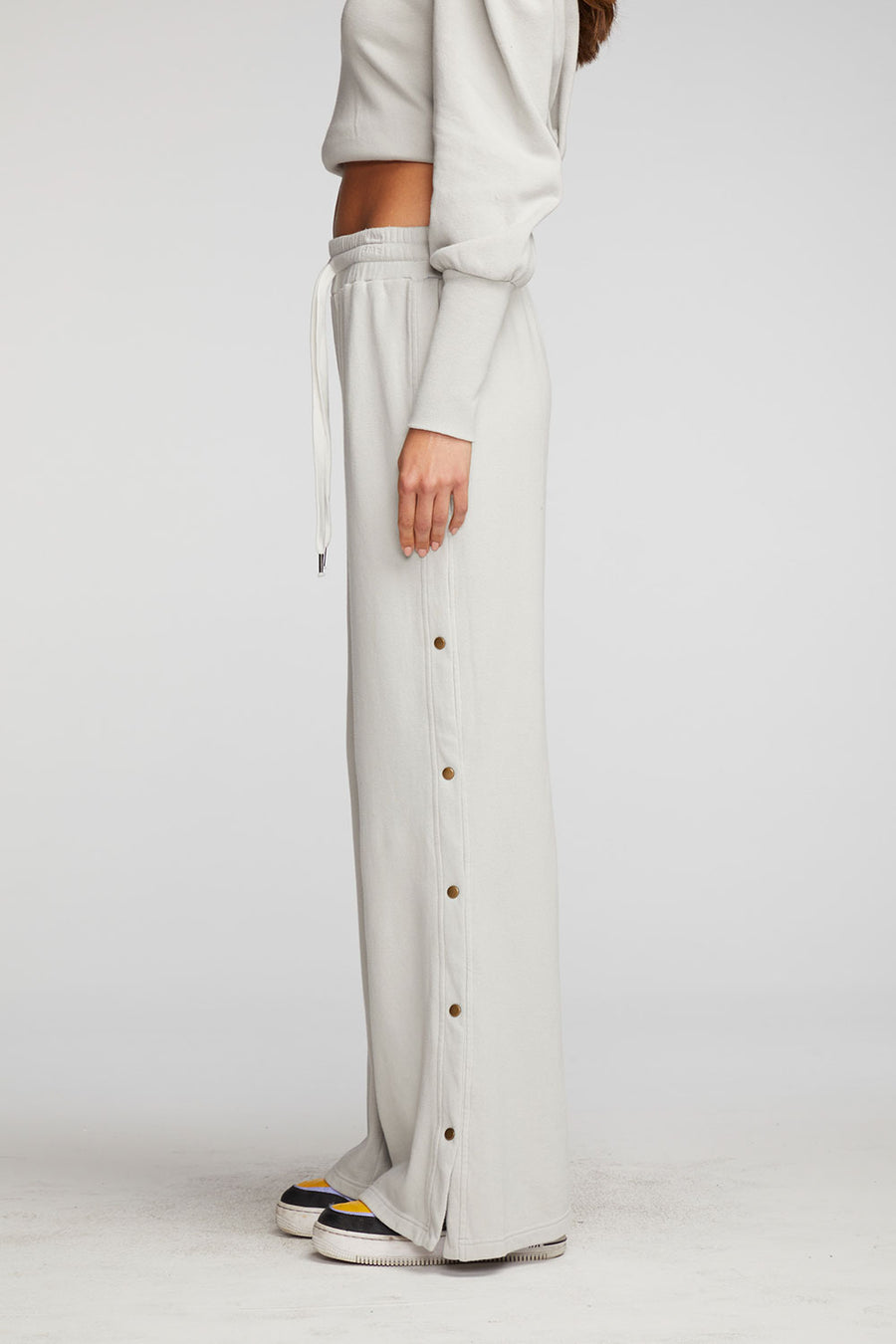 Cotton Fleece Wide Leg Joggers with Button Sideseam Womens chaserbrand