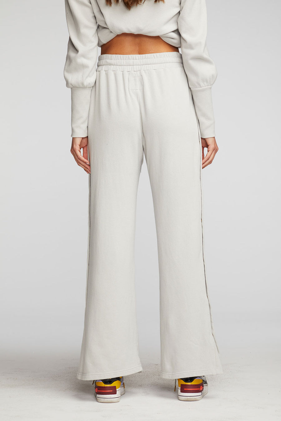 Cotton Fleece Wide Leg Joggers with Button Sideseam Womens chaserbrand