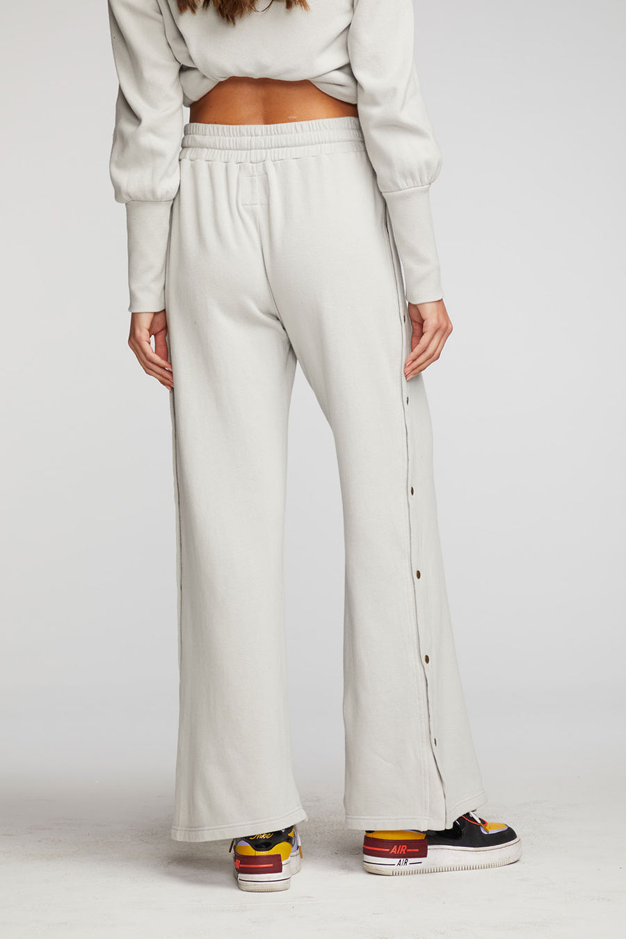 Cotton Fleece Wide Leg Joggers with Button Sideseam Womens chaserbrand