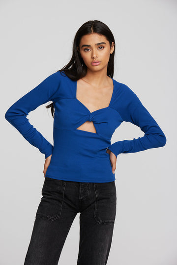 Recycled Vintage Rib Long Sleeve Top with Twist Detail Womens chaserbrand