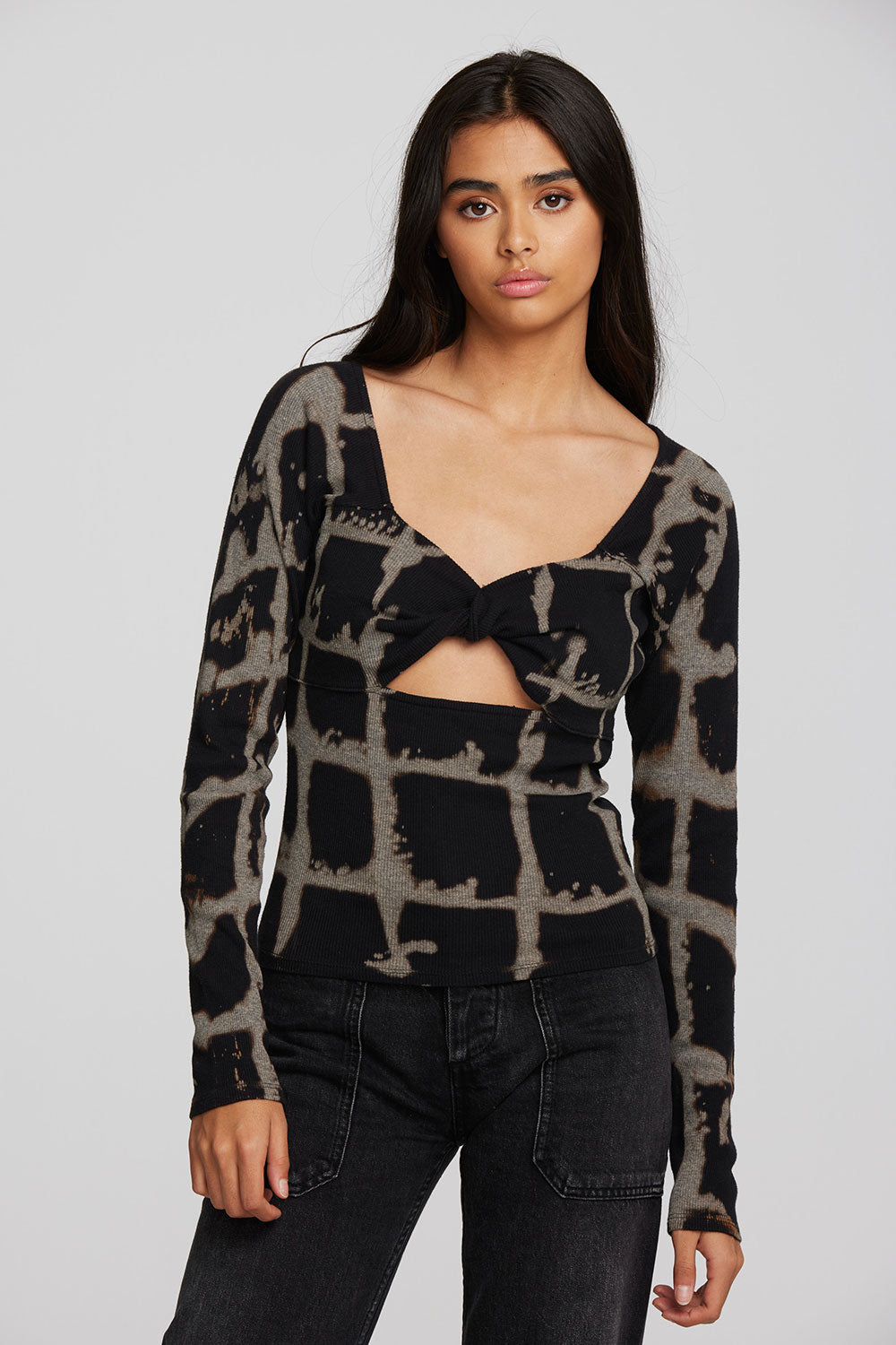 Recycled Vintage Rib Long Sleeve Top with Twist Detail Womens chaserbrand