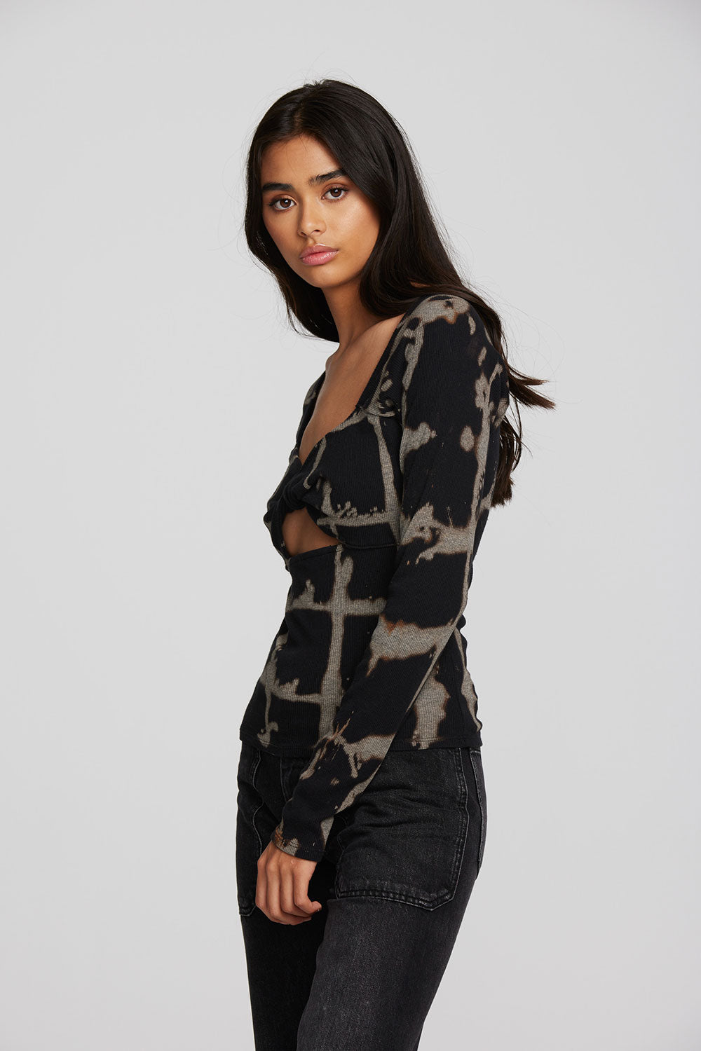 Recycled Vintage Rib Long Sleeve Top with Twist Detail Womens chaserbrand