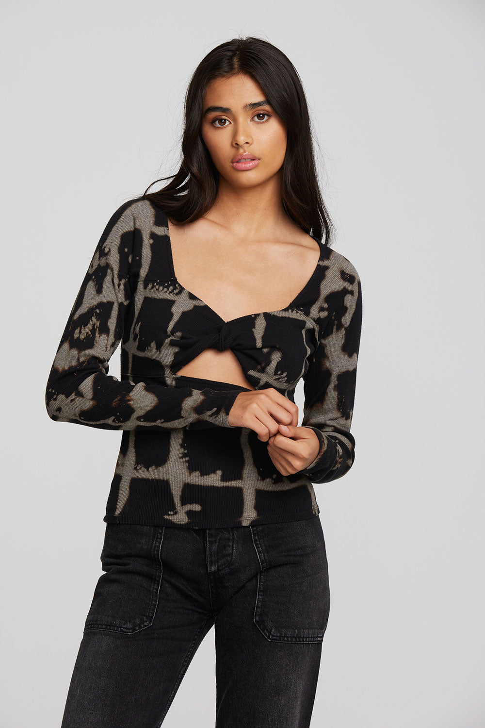 Recycled Vintage Rib Long Sleeve Top with Twist Detail Womens chaserbrand