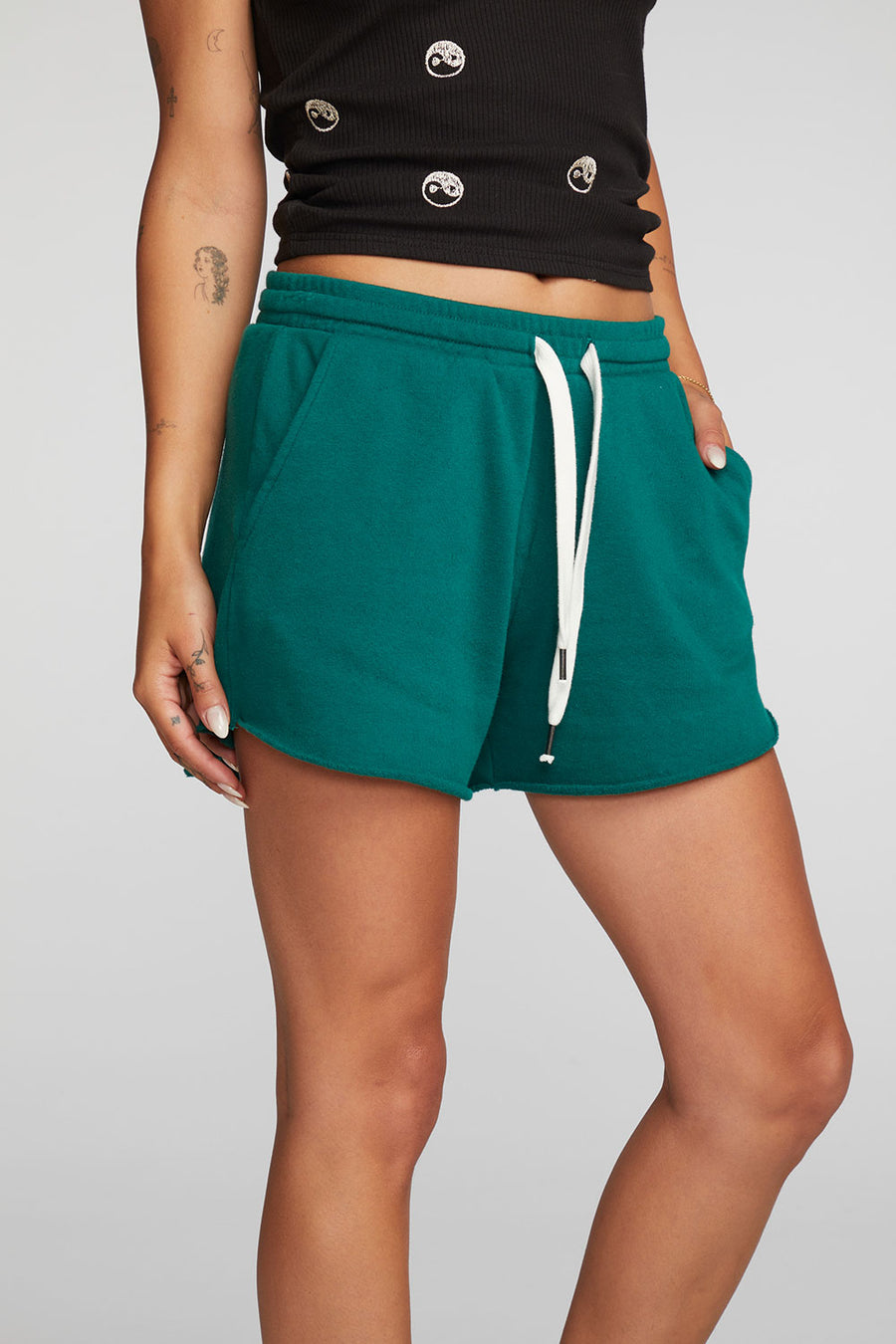 Cotton Fleece Shorts with Shoestring Tie Womens chaserbrand