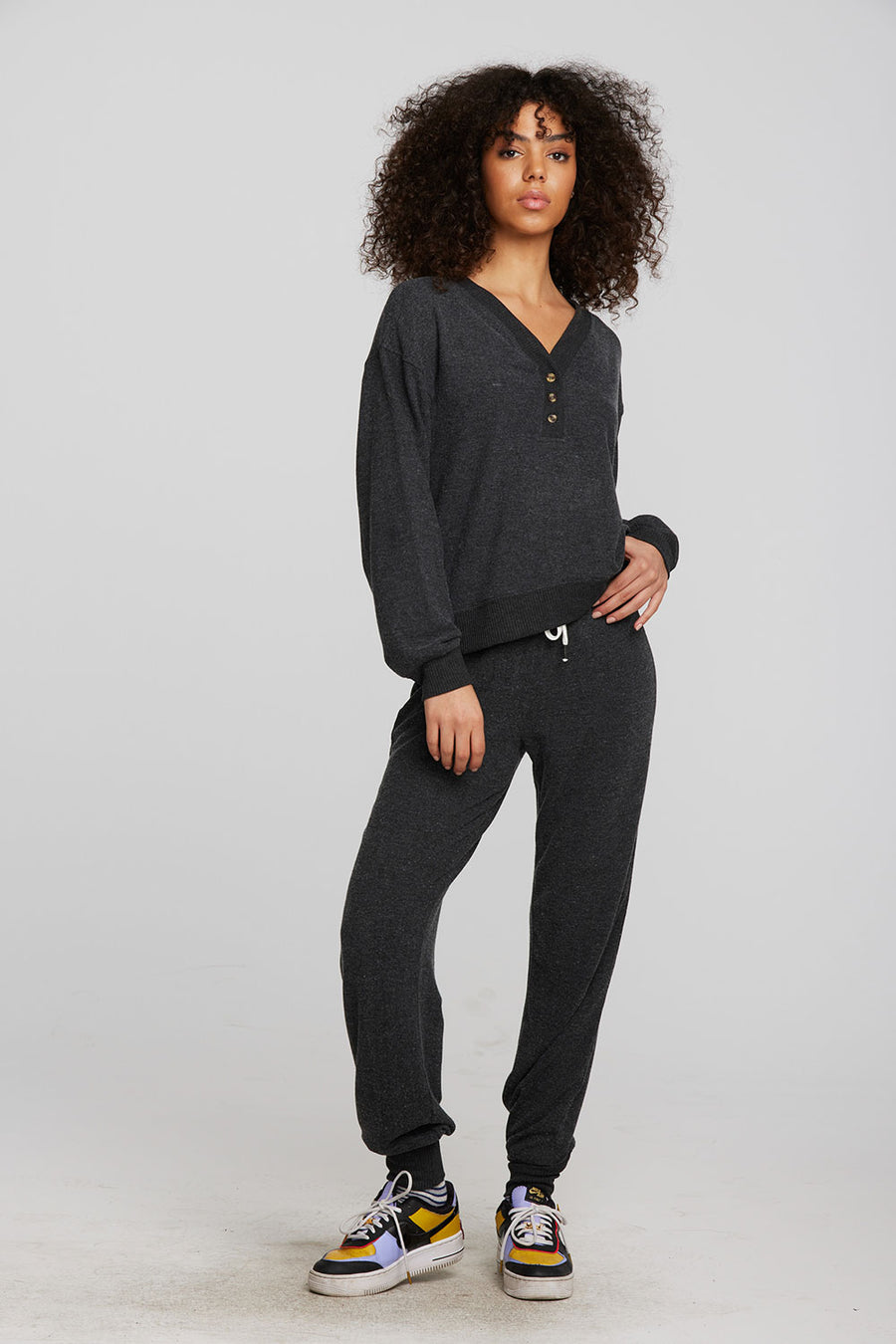 Recycled Bliss Knit Joggers with Rib Detail and Shoestring Tie Womens chaserbrand